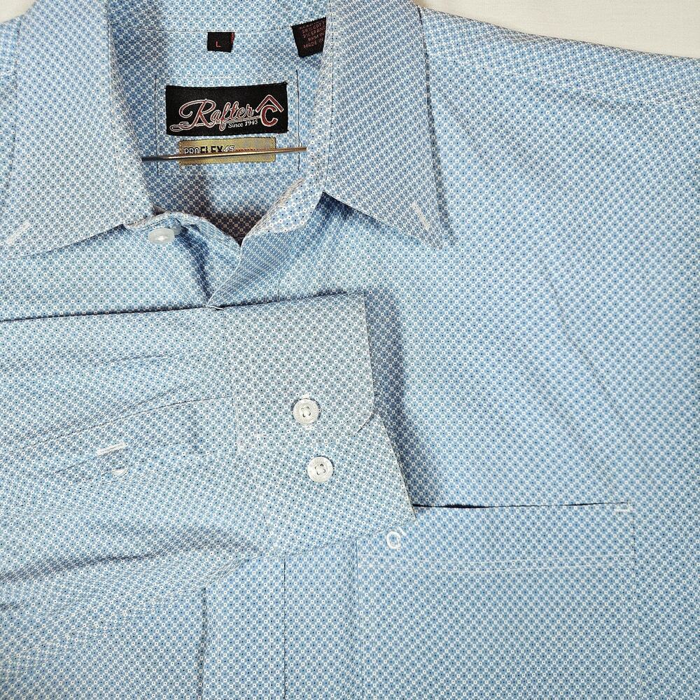 Rafter C Pro Flex 45 Shirt Mens Large Blue Geometric Long Sleeve Button Up
